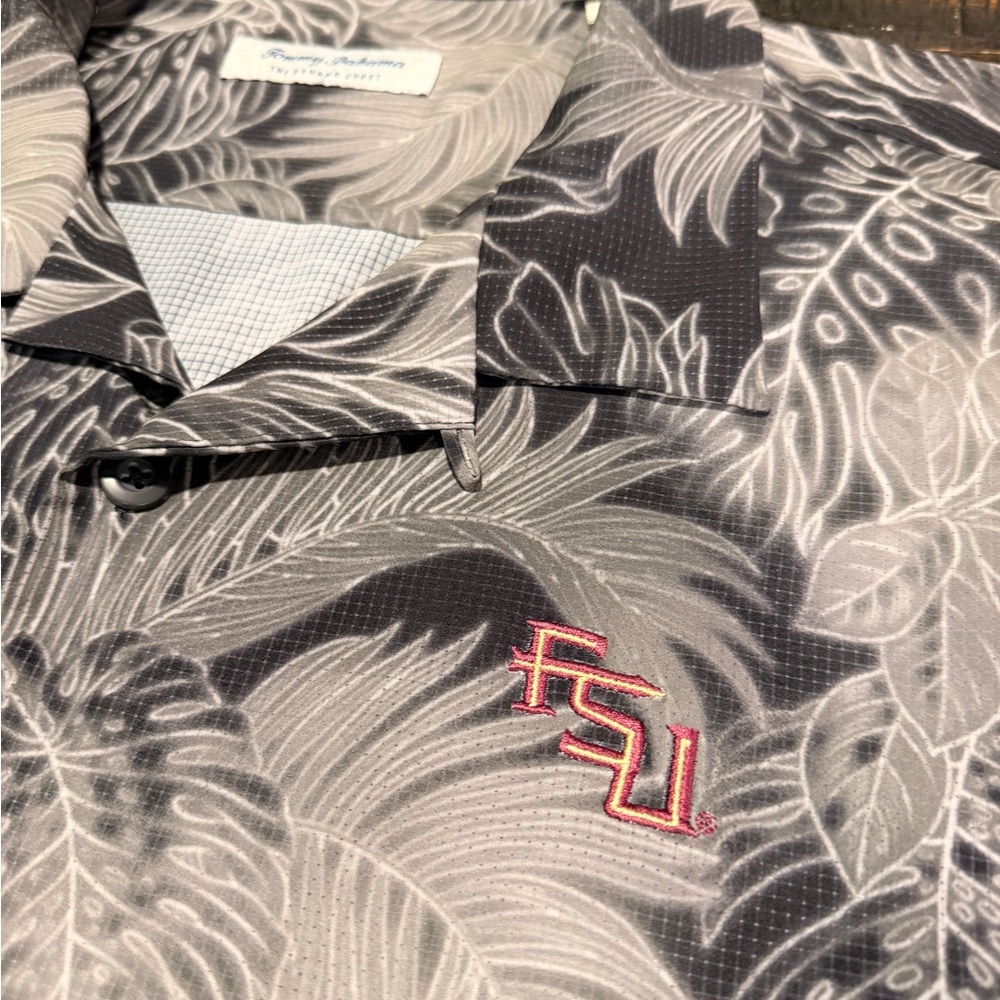 FSU Tommy Bahama Black and Gray Leaf Pattern Shirt College Collection